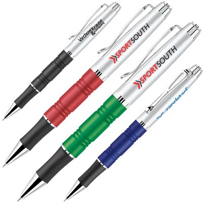 Twist Action Ballpoint Pen w/ Matte Rippled Barrel & Rubber Grip