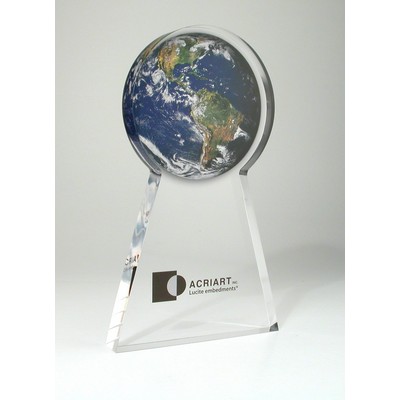 Flat Globe Lucite® Embedment Award on Base (6" x 10" x 1")