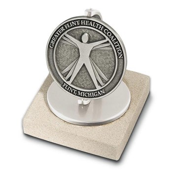 Gold Spinner Award on 3"x3" Limestone for 3" Medallion