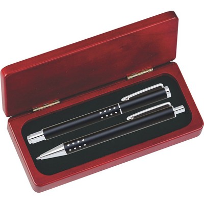 Dot Grip Pen Set Series- Black Pen and Roller Pen Set, Crescent Moon Shape Clip, Rosewood gift box