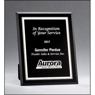 Black Glass Plaque with Silver Borders, 7 " x 9 "