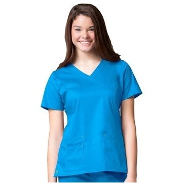 Maevn Blossom Mock Wrap Scrub Top