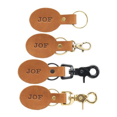 Full-Grain Leather Oval Keychain w/Split Ring