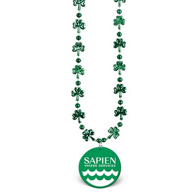 33" Green Shamrock Beads w/ a 2" Green Plastic Medallion