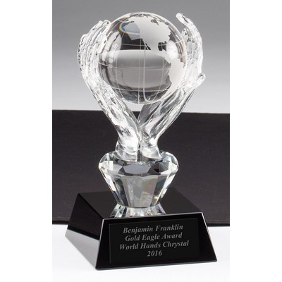 Optical Crystal Hands Holding Globe Award (6" x 3")