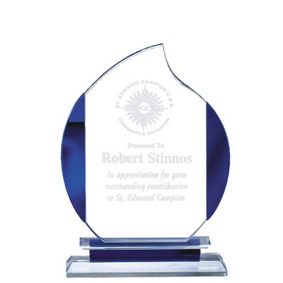 Glass Flame Award w/Blue Accent on Double Base (5½" x 8")