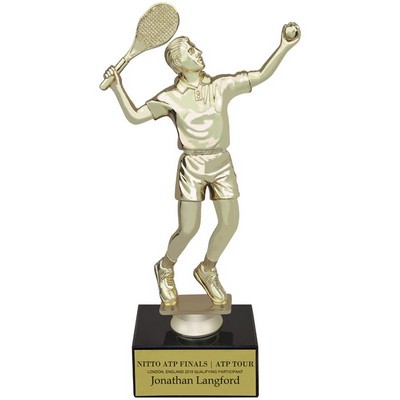 9½" Male Tennis Figure Trophy w/Black Marble Base