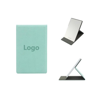 Portable Rectangular Shatterproof Stainless Steel Makeup Mirror PU Flip Desktop Folding Mirror