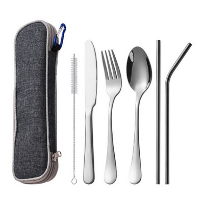 6-Piece Reusable Stainless Steel Cutlery Set with Pouch