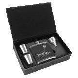 6 Oz. Black/Silver Leatherette Flask Gift Set