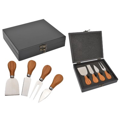 Gourmet Four Piece Cheese Knife Set with Wood Case