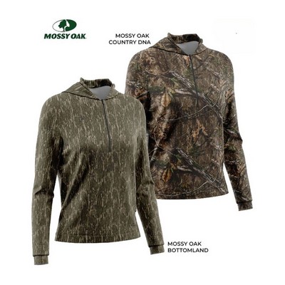 4.4 oz. Mossy Oak® Women's Polyester Interlock Pullover Half Zip Hoodie