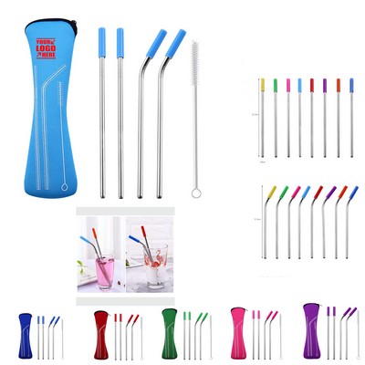 Reusable 4 Pieces Stainless Steel Straws