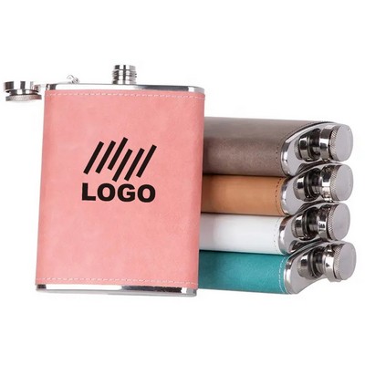 8Oz Stainless Steel Hip Flask With Pu Holder