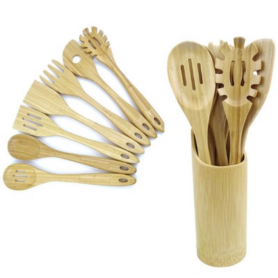 Bamboo Cooking Utensils Set with Holder