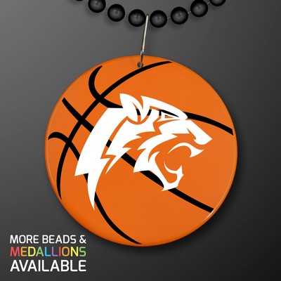 Basketball Medallions on Black Beads Necklace (NON-Light Up)