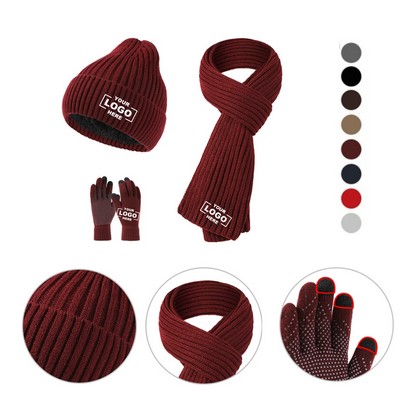 Winter Beanie Hat, Scarf, and Touchscreen Gloves Set