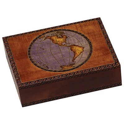 Wood Box w/Round World Map (7 1/2"x7 1/2"x2")