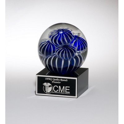 Art Glass Globe w/ Blue & White Sea Anemone Design (3 1/2"x5")