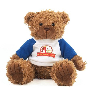 8" Brown Curly Bear Stuffed Animal w/T-Shirt & Full Color Imprint