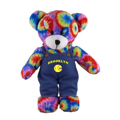 Soft Plush Stuffed Tie Dye Bear in denim overall.