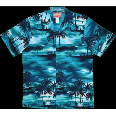 Hawaiian Tropical Print Teal Shirt