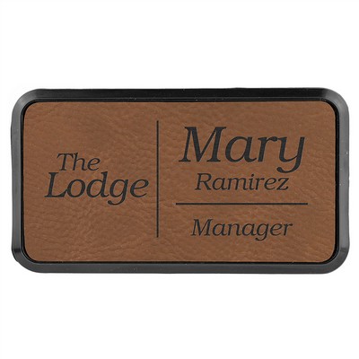 Dark Brown 1-3/4"H Framed Rounded-Square Badge w/Magnet, Laserable-Leathette