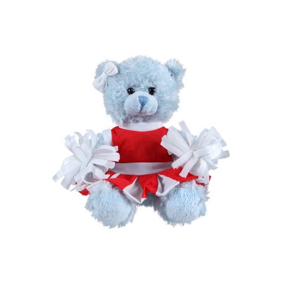 soft plush Blue Curly Sitting Bear with cheerleader outfit