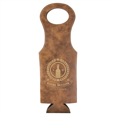 Rustic/Gold Leatherette Wine Bag, Laserable, 5-1/2" x 14-1/2"