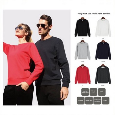 Unisex Stock 100% Cotton Crew Neck Sweatshirt - 350 Gsm Thick Coil