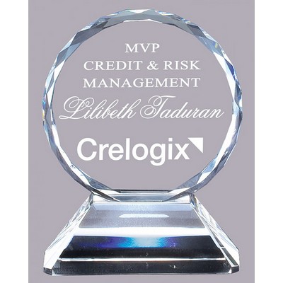 Crystal Faceted Circle Award Series on Clear Crystal Base, Large (5"x 6-3/4"H)