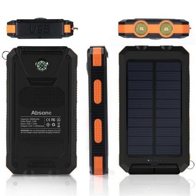 Waterproof Compass Solar Power Bank W/Flashlight 8000mah