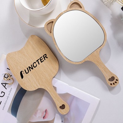 Bear Shape Wood Handheld Mirror Makeup Mirror - Size M