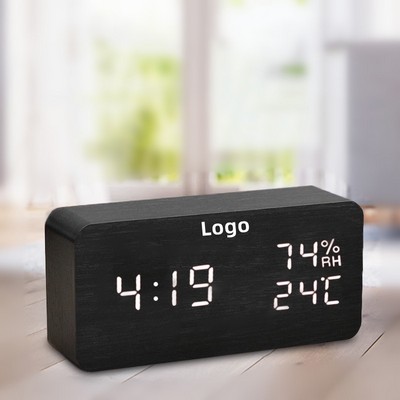 Wood Block LED Digital Clock Multifunction LED Display Desk Alarm Clock