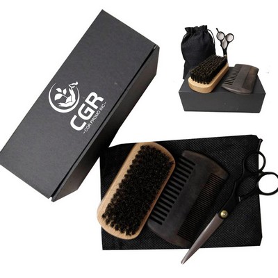 Men Beard Brush And Comb Set w/ Scissors