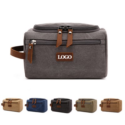 Leather Canvas Toiletry Bag